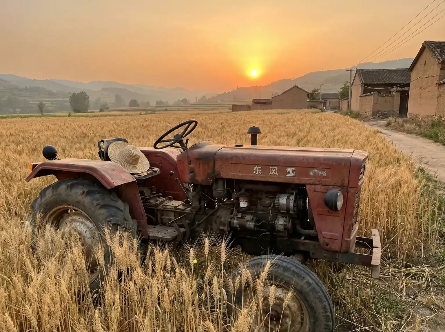 夕阳下的老式拖拉机停在麦田边 - 别急慢慢来1978年美国 田间记忆